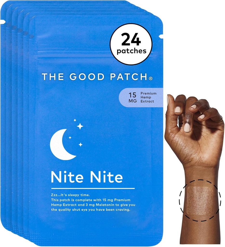 Η καλή Patch Nite Nite Sleep Patch Υποστήριξη με κάνναβη και μελατονίνη, Παρατεταμένη Κυκλοφορία, Φυσικό Patch, Plant Powered Wearable Wellness (24 Total Patches)