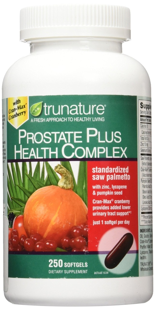 Trunature Saw Palmetto Prostate Health Complex με ψευδάργυρο, λυκοπένιο και κολοκύθα Σπόροι, 250 Softgels