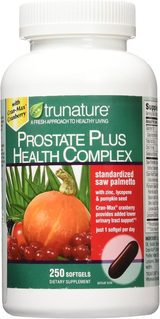 Trunature Saw Palmetto Prostate Health Complex με ψευδάργυρο, λυκοπένιο και κολοκύθα Σπόροι, 250 Softgels
