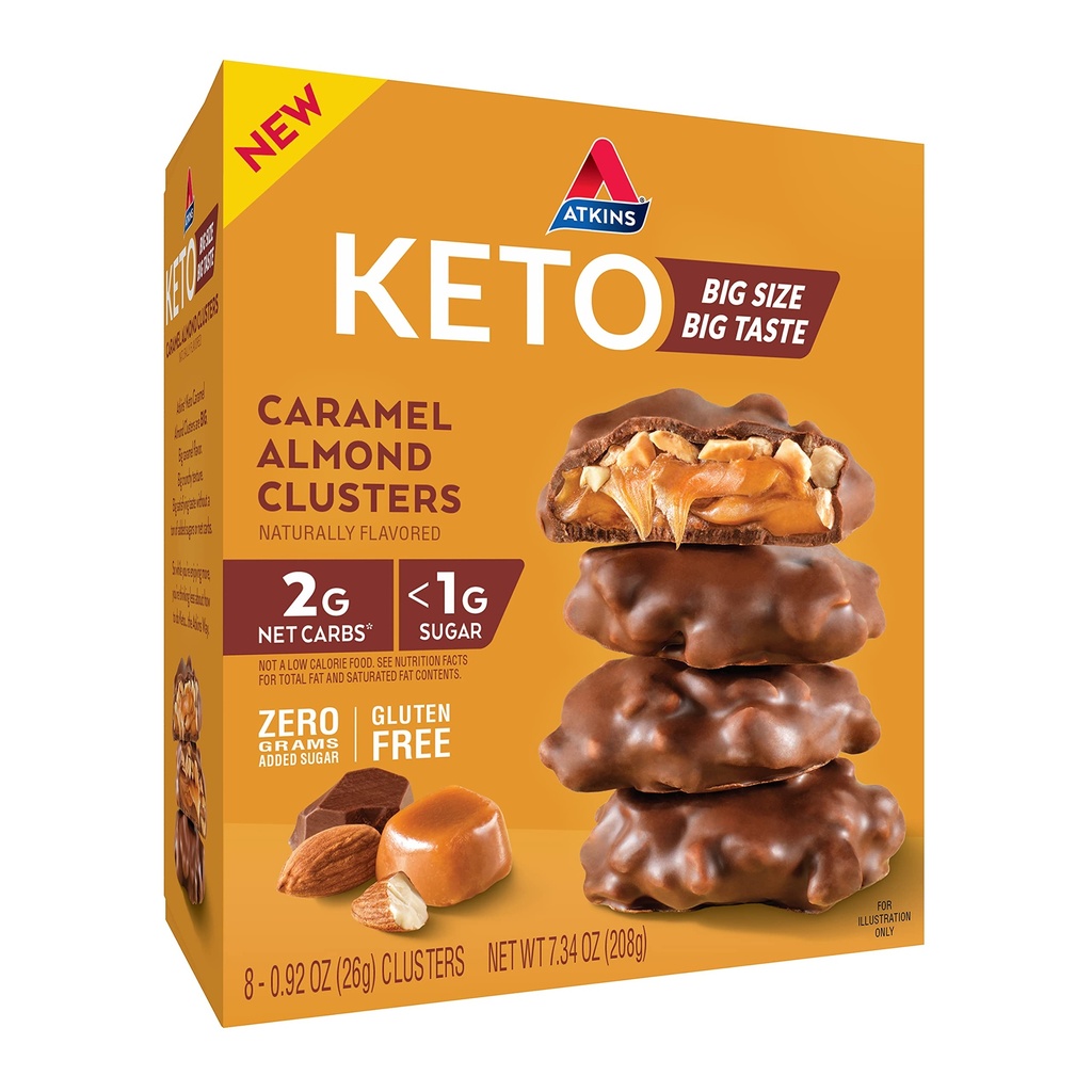 Άτκινς Σμήνη αμυγδάλου Caramel, Χωρίς γλουτένη, Υψηλή σε Ίνες, 1g Ζάχαρη, 2g Net Carb, Keto Friendly, 8 Count