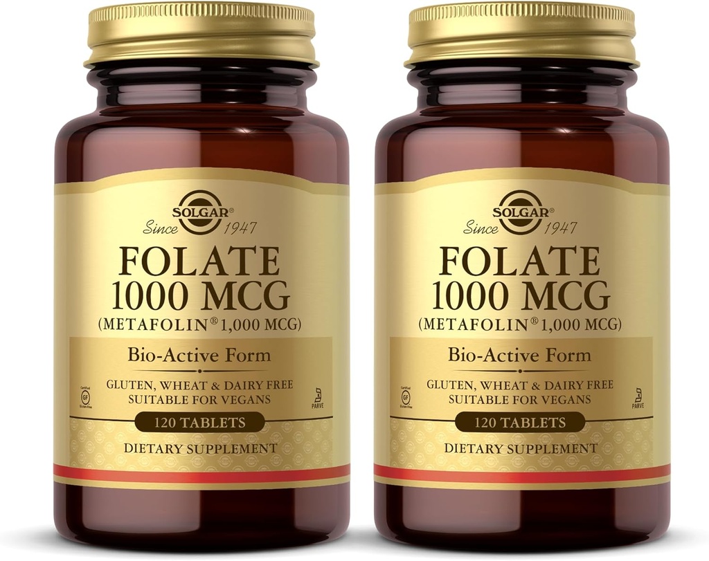 Solgar Folate 1000 mcg - 120 δισκία, 2 συσκευασίες - 1000 mcg Βιο- δραστικό μεταφολίνη - Vegan, Χωρίς γλουτένη, Χωρίς γαλακτοκομικά, Kosher - 240 Σύνολο Σερβιρίσματος