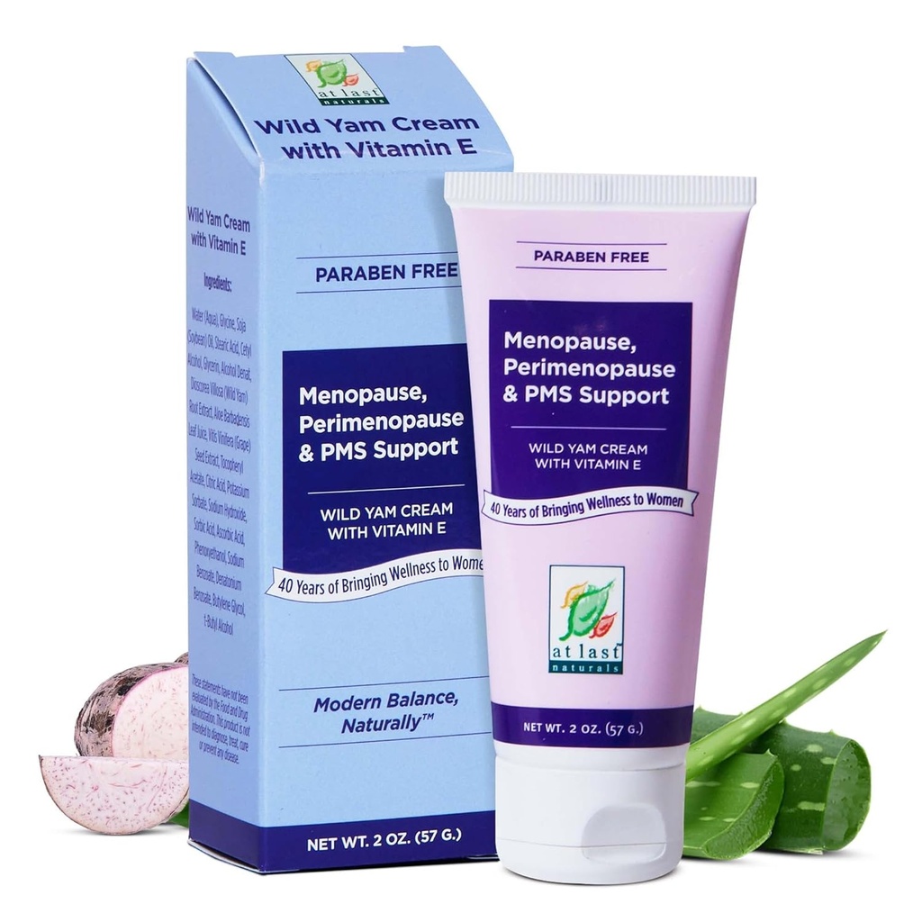 At Last Naturals Wild Yam Cream Hormone Balance for Women Menopause PMS Relief with Vitamin E Helps Smooth Dry Skin Reduce Hot Flashes and Promotes Well Being (2 oz 1 Packs)