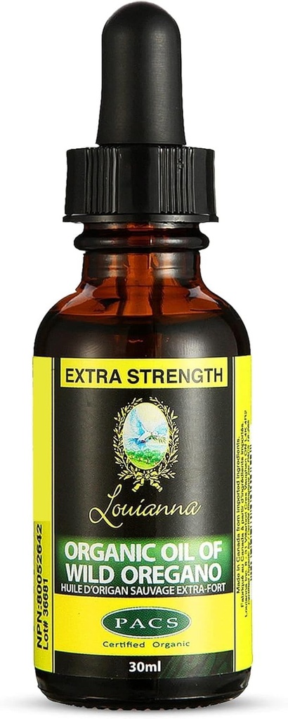 Louianna - Organic Wild Oregano Oil, Pure Oil of Oregano Drops, with 80 Percent Carvacrol, for Oral or Topical Use, 30 mL