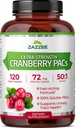Zazzee Cranberry PACs, 72 mg PACs ανά κάψουλα, 2X Δύναμη, 100% Διαλυτό, 120 κάψουλες Vegan, 50:1 Extract, 18,200 mg Δύναμη, γρήγορη δράση, αποτελεσματική υποστήριξη ούρων, Κατασκευασμένο στις ΗΠΑ