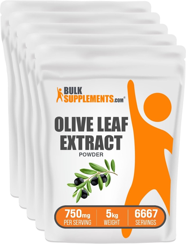 BulkSupplements.com Olive Leaf Extract Powder - Herbal Supplement, Antioxidant Source, Olive Leaf Powder - Gluten Free, 750mg per Serving, 1kg (2.2 lbs) (Pack of 5)
