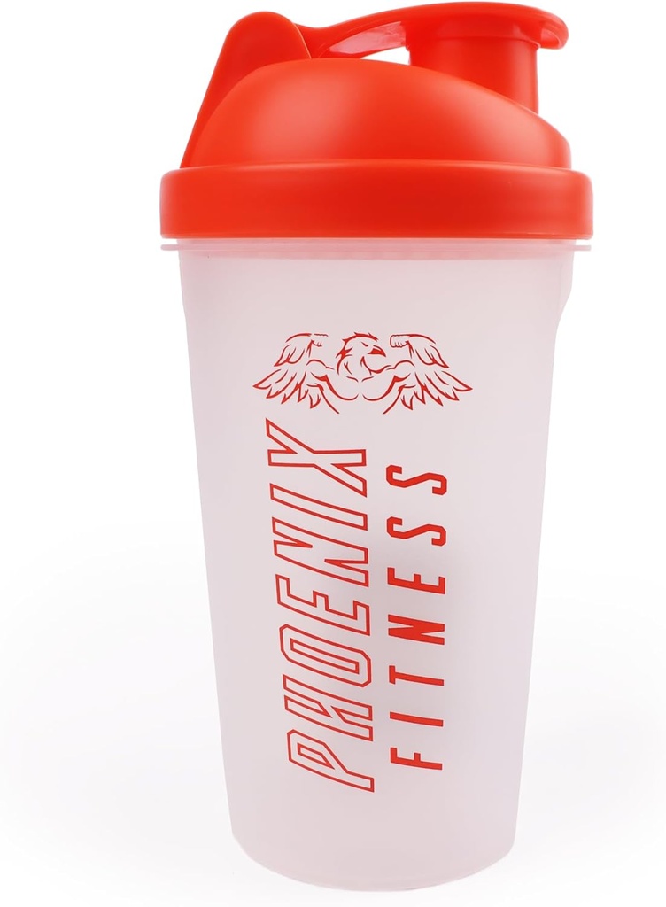Phoenix Fitness Protein Shaker Bottle - 500ml Leakproof Bottle with Screw Top Lid and Mesh Grid - Dishwasher Safe BPA Free Sports & Gym Bottle - Orange