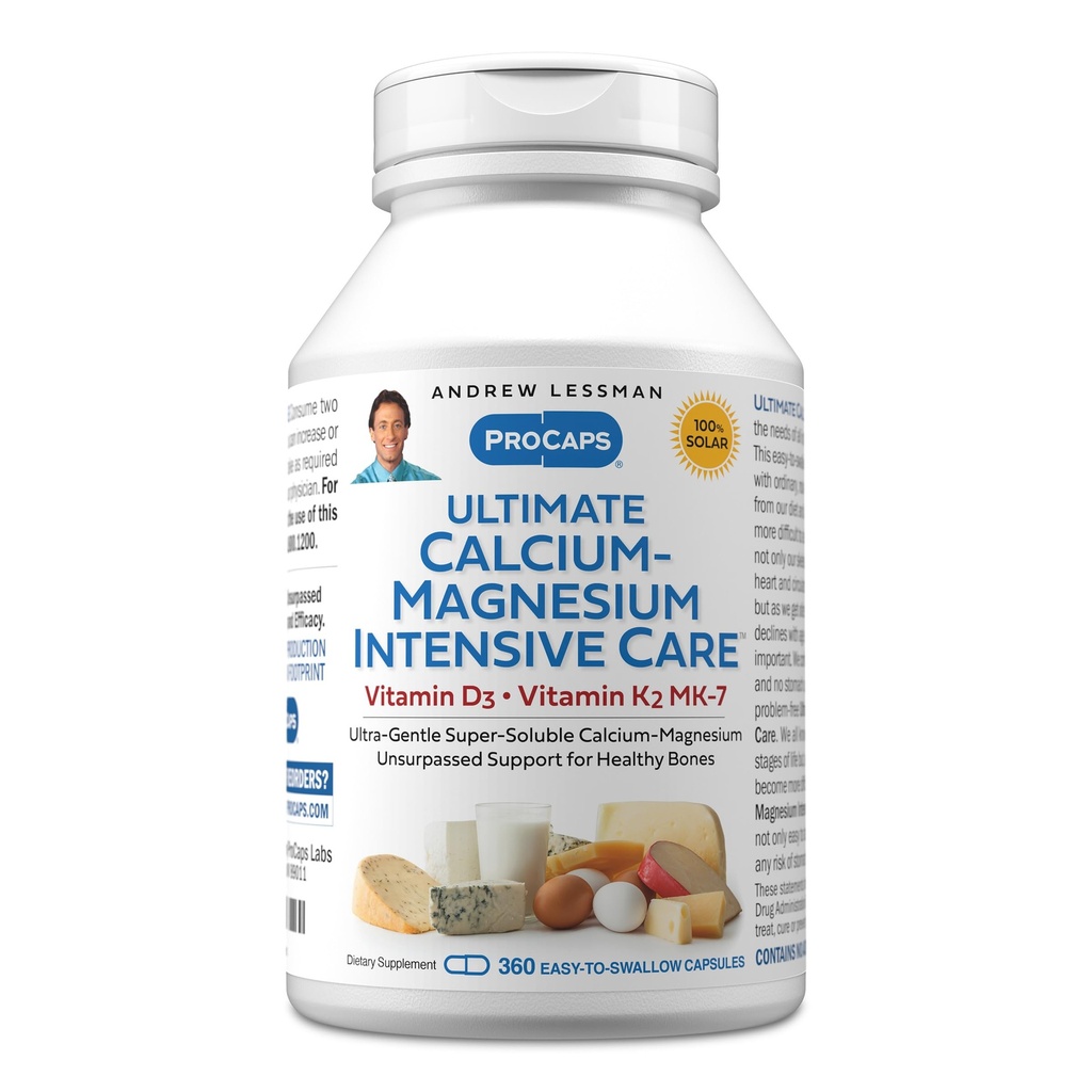 ANDREW LESSMAN Ultimate Calcium-Magnesium Intensive Care with Vitamin D3 & K2 MK7-120 mcg - 360 Κάψουλες – Απαραίτητα για την υγεία των οστών και του σκελετού. Ευγενικό, εύκολο να καταπιείς, σούπερ διαλυτό. Χωρίς πρόσθετα