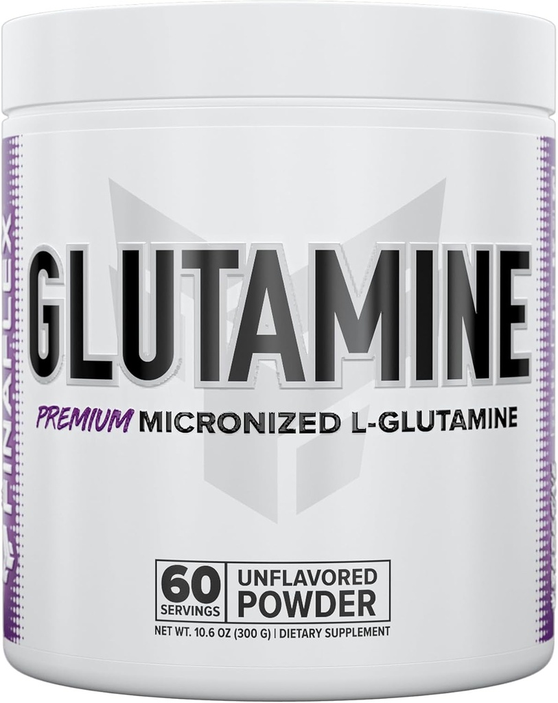 FINAFLEX καθαρό GLUTAMINE, Μη αρωματισμένη σκόνη - 10,6 oz - Μειώνει την κατανομή των μυών & υποστηρίζει επίπεδα αζώτου - 100% καθαρό L-Γλουταμίνη - 60 εξυπηρετούν