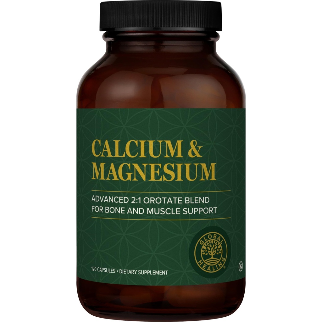 Global Healing Calcium and Magnesium Orotate - συμπλήρωμα δύναμης των οστών για γυναίκες και άνδρες - Βοηθά στην υποστήριξη των ισχυρών δοντιών και της καρδιοαγγειακής υγείας για τη φυσιολογική λειτουργία των μυών - 120 κάψουλες