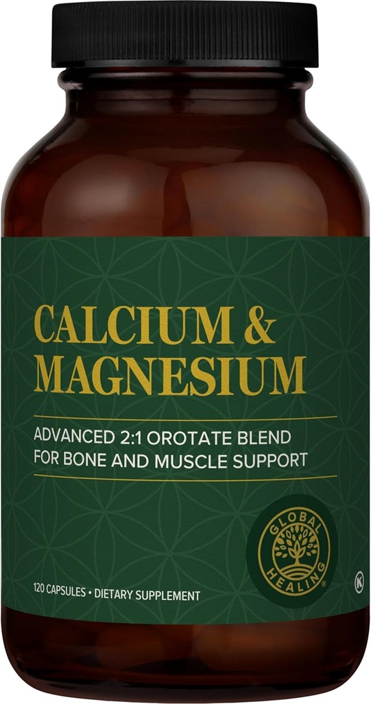 Global Healing Calcium and Magnesium Orotate - συμπλήρωμα δύναμης των οστών για γυναίκες και άνδρες - Βοηθά στην υποστήριξη των ισχυρών δοντιών και της καρδιοαγγειακής υγείας για τη φυσιολογική λειτουργία των μυών - 120 κάψουλες