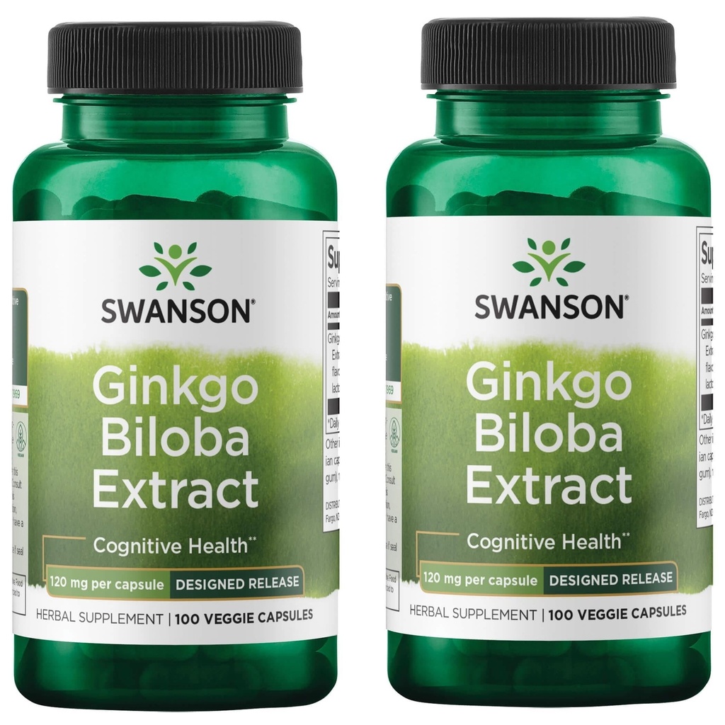 Swanson Ginkgo Biloba Extract Standardized Delayed-Release Memory Brain Cognitive Function Health Supplement 120 mg (24% γλυκοζίτες φλαβόνης, 6% λακτόνες Τερπενίου) 100 Veggie Drcaps (2 Συσκευασία)