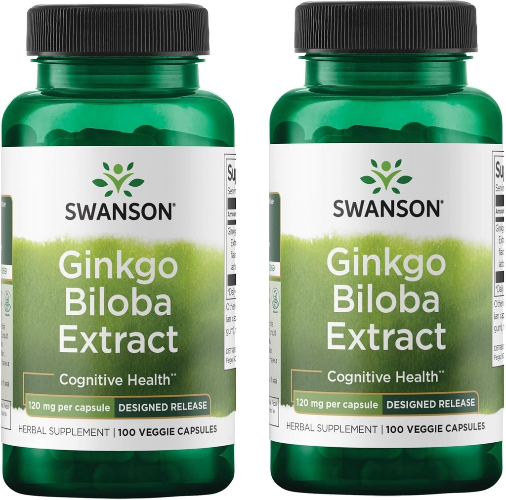 Swanson Ginkgo Biloba Extract Standardized Delayed-Release Memory Brain Cognitive Function Health Supplement 120 mg (24% γλυκοζίτες φλαβόνης, 6% λακτόνες Τερπενίου) 100 Veggie Drcaps (2 Συσκευασία)
