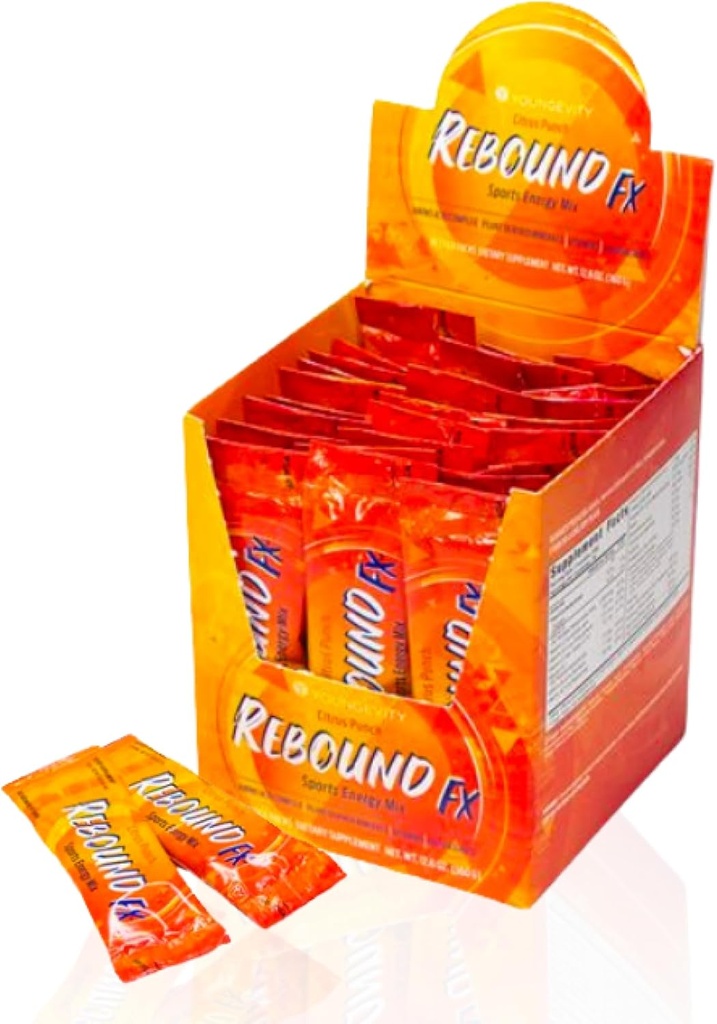Youngevity Rebound FXTM Citrus Punch On-The-Go Stick Packs – 30 Count Box – Sports Energy Drink with Vitamins, Amino Acids, and Electrolytes – Φυσική καφεΐνη – Υποστηρίζει την ενυδάτωση και την αποκατάσταση