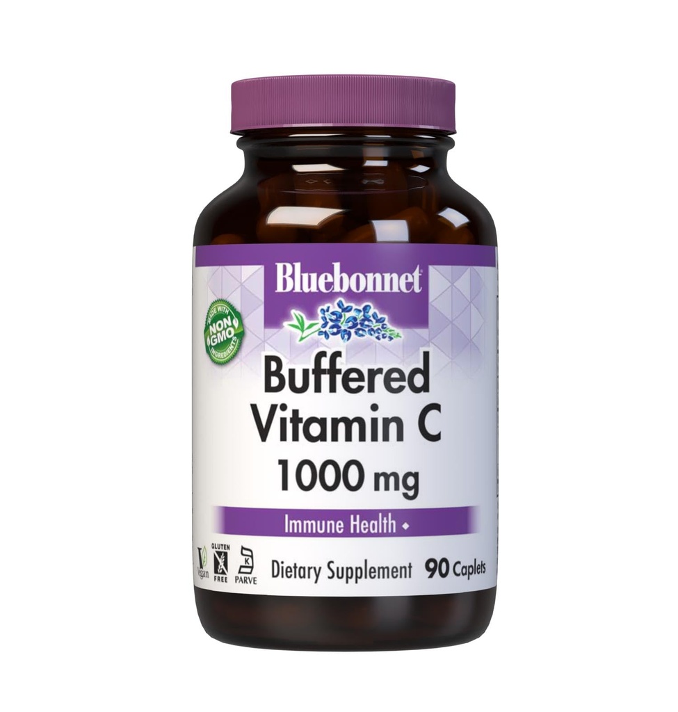 Bluebonnet Nutrition Buffered Vitamin C1000 mg Vegetable Capsules Buffered Calcium Ascorbate for Immune Health Soy Free Gluten Free NonGMO Kosher Dairy Free Vegan Vegetable Capsules, Citrus, 90 Count