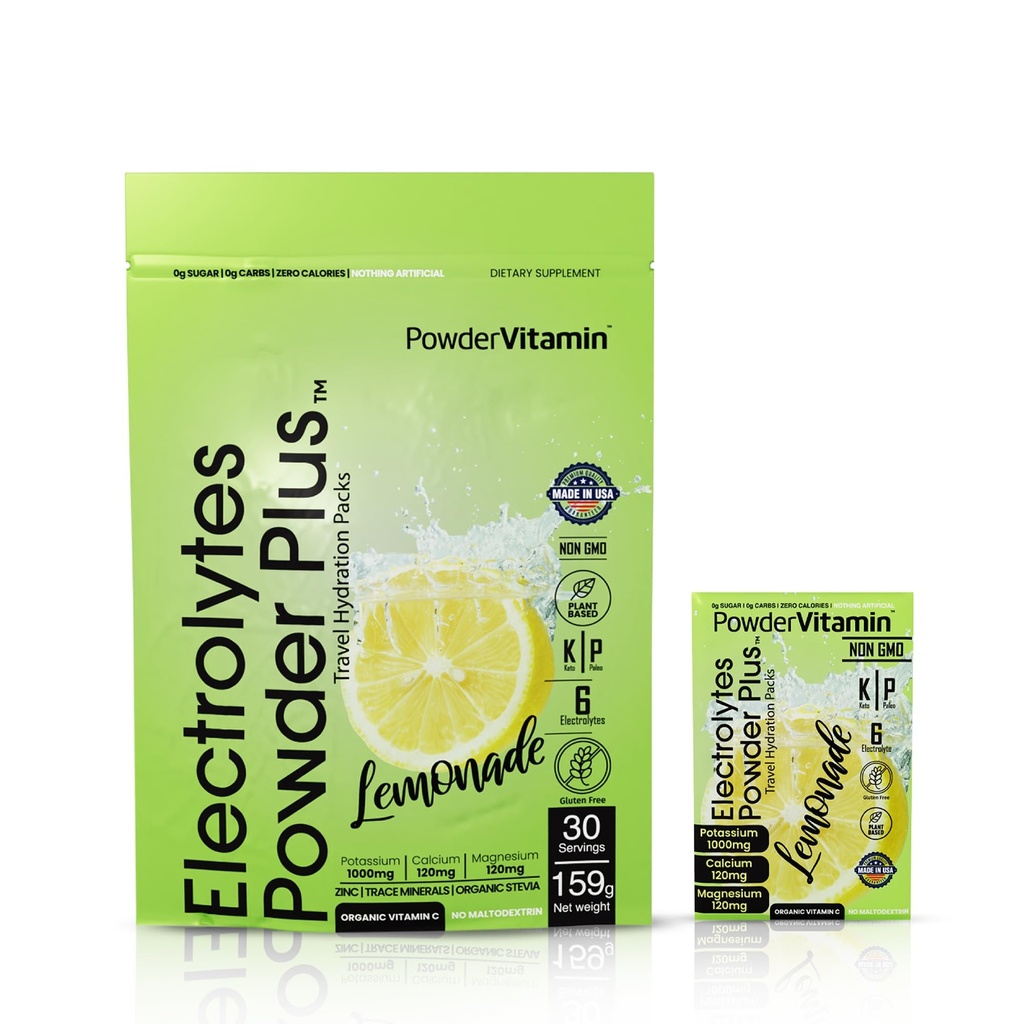 PowderVitamin Electrolytes Powder Plus, Keto, Lemonade, Zero Sugar, 1000mg Κάλιο, 120mg Ασβέστιο, 120mg Μαγνήσιο, Μη-ΓΤΟ, Μη-Ζωοτροφές, 30 Πακέτα Ενυδάτωσης