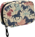 Fustylead Retro Colorful Running Horse Silhouette Pill Organizer for Purse, Weekly Portable Pill Box with Zipper to Storage Vitamins Fish Oils Συμπληρώματα Φάρμακα