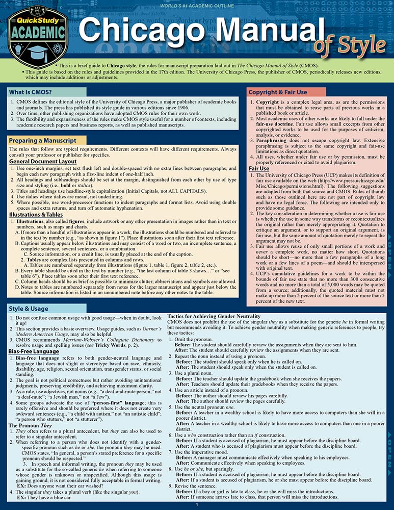 Chicago Manual Of Style Guides: Ψηφιακός οδηγός Quickstudy