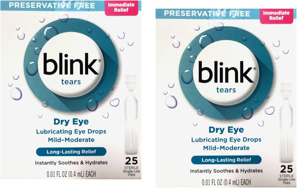 Blink Δάκρυα Συντηρητικά Δωρεάν Λιπαντικές Οφθαλμικές σταγόνες 25 ct 0, 01 fl oz EA (0, 4 mL EA) (Συσκευασία του 2)