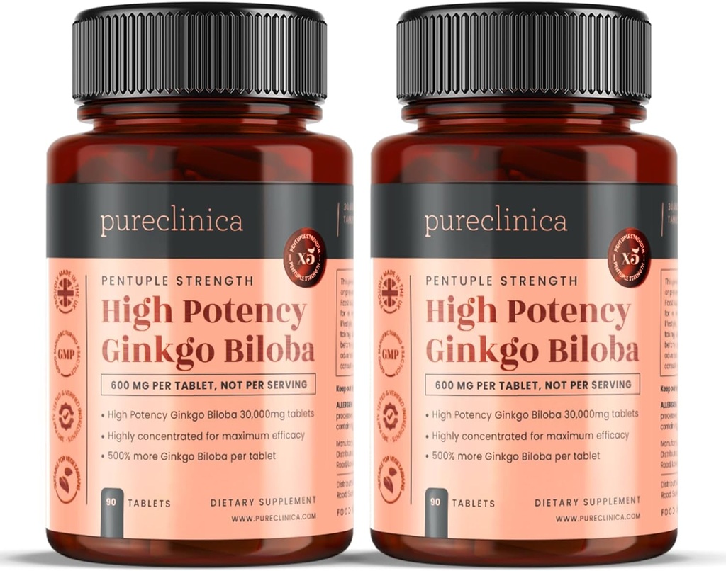 Pureclinica Ginkgo Biloba 30.000mg x 180 δισκία (2 μπουκάλια των 90) - 6 μήνες προσφοράς - 5 φορές Η δύναμη των προϊόντων ανταγωνιστή