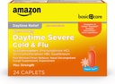   Basic Care Daytime Severe Cold & Flu Relief Caplets, Medication for Severe Cold and Flu Symptoms Like Headache, Fever, Coughing, Chest & Nasal Congestion, Vapor Ice, 24 Count