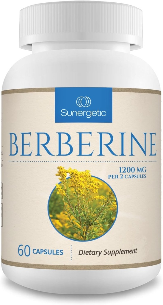Sunergetic Premium Berberine Supplement - 1200mg Per Serving - Berberine HCL Supplement Non-GMO - Immune Support- 60 Capsules