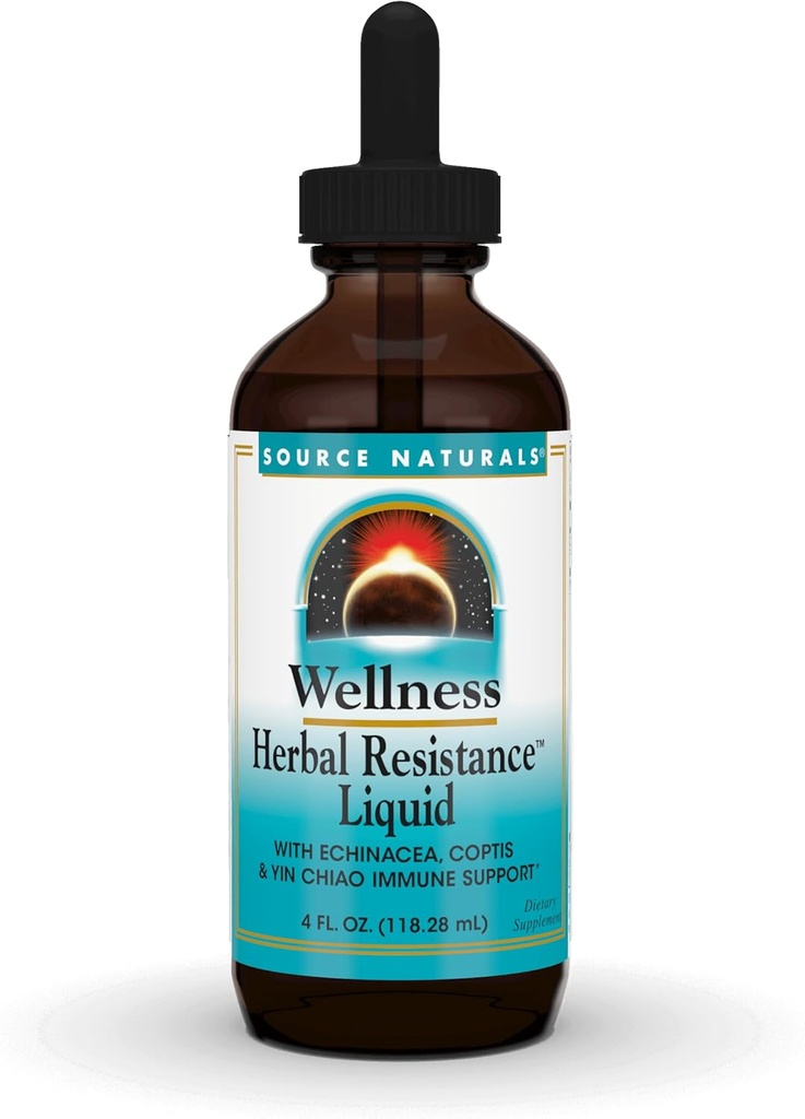 Source Naturals Wellness Herbal Resistance Liquid Immune Defense Supplement and Immunity Booster with Echinacea, Elderberry and Yin Chiao - 4 Fluid Oz