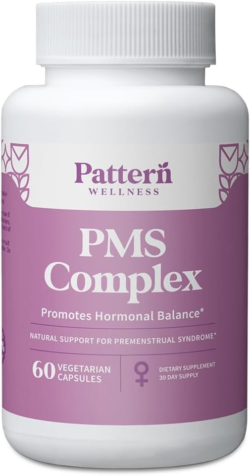 Pattern Wellness PMS Complex – Μηνιαία υποστήριξη ευεξίας κύκλου – με βιταμίνη Β6, Μαγνήσιο & Εκχυλίσματα βοτάνων – 60 κάψουλες Vegan