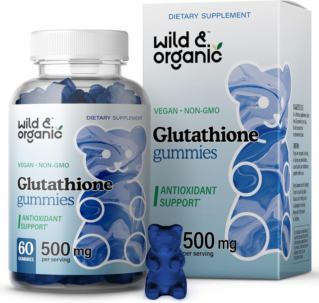 Wild & Organic L Glutathione Gummies - Reduced Glutathione 500mg for Antioxidant Support - Liver Cleanse Detox Supplement - 60 Vegan, Non-GMO, Pectin-Based Chews