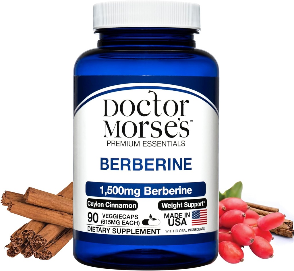Doctor Morse's Berberine Supplement 1500mg, Berberine HCI with Ceylon Cinnamon, Extra Strength Formula, Made in The USA in an FDA-Registered, NSF-Certified Facility, 90 Capsules