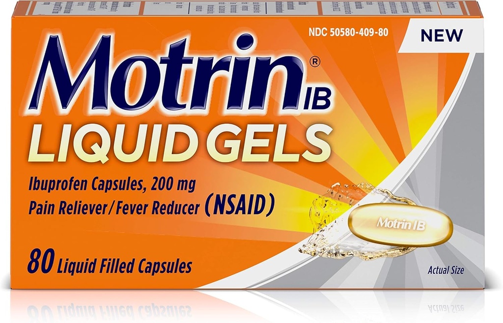 Motrin Liquid-Gels 200mg Ibuprofen, 80 μέτρα ανά φιάλη