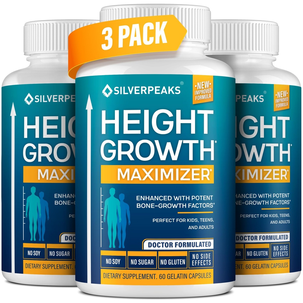 SILVERPEAKS Growth Capsules to Grow Taller - Μεγιστοποιητής αύξησης ύψους με ασβέστιο για δύναμη των οστών - Made in USA - Natural Get Taller Supplement - Free of Growth Hormone - Pack of 3