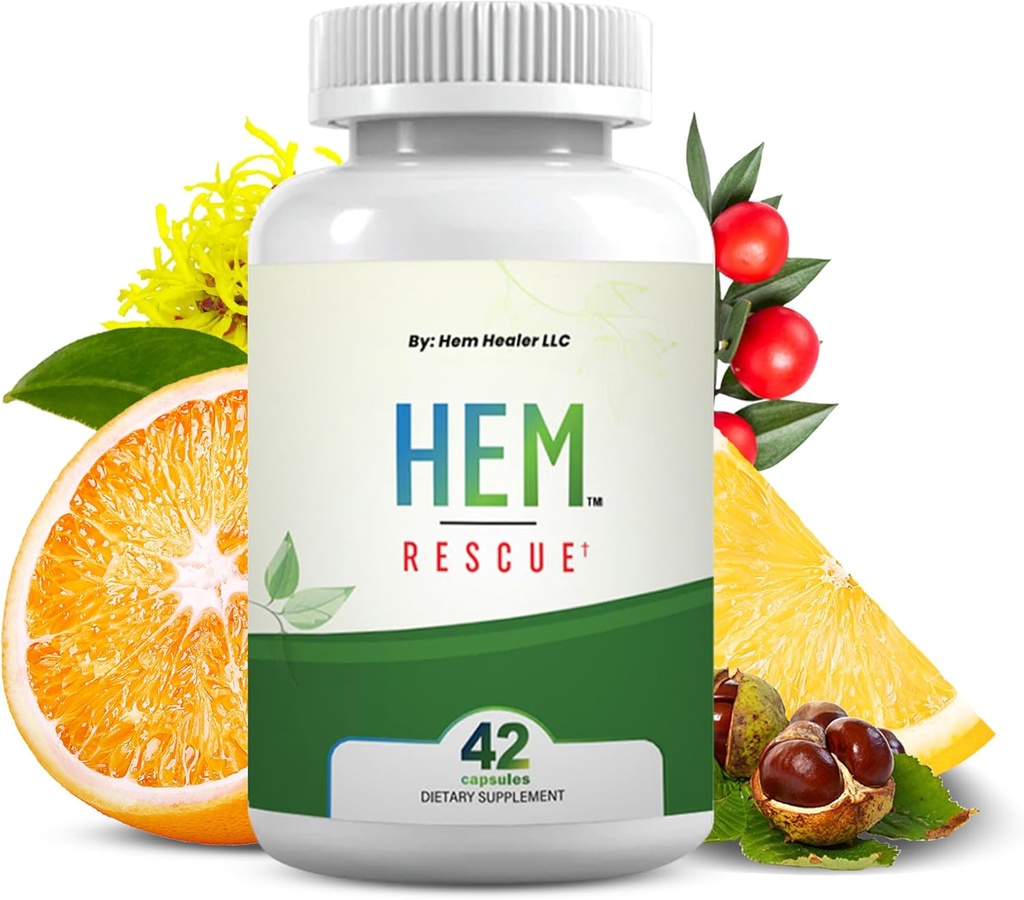 Hem Rescue Hemorrhoid treatment Supplement - Όλα φυσικά, μειώνει τη δυσφορία & το πρήξιμο, ενισχύει τη ροή του αίματος, στοματική Βοτανική Blend, Made in USA - (1 πακέτο μπουκάλι)