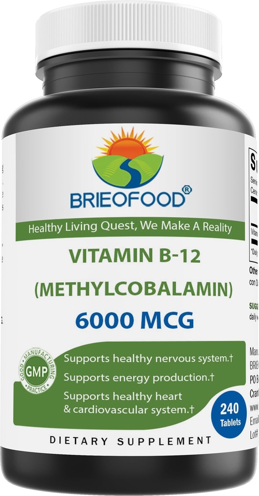 Brieofood Βιταμίνη B-12 (Μηθυκοβαλλαμίνη) 6000 mcg- 240 δισκία. Μη ΓΤΟ και χωρίς γλουτένη