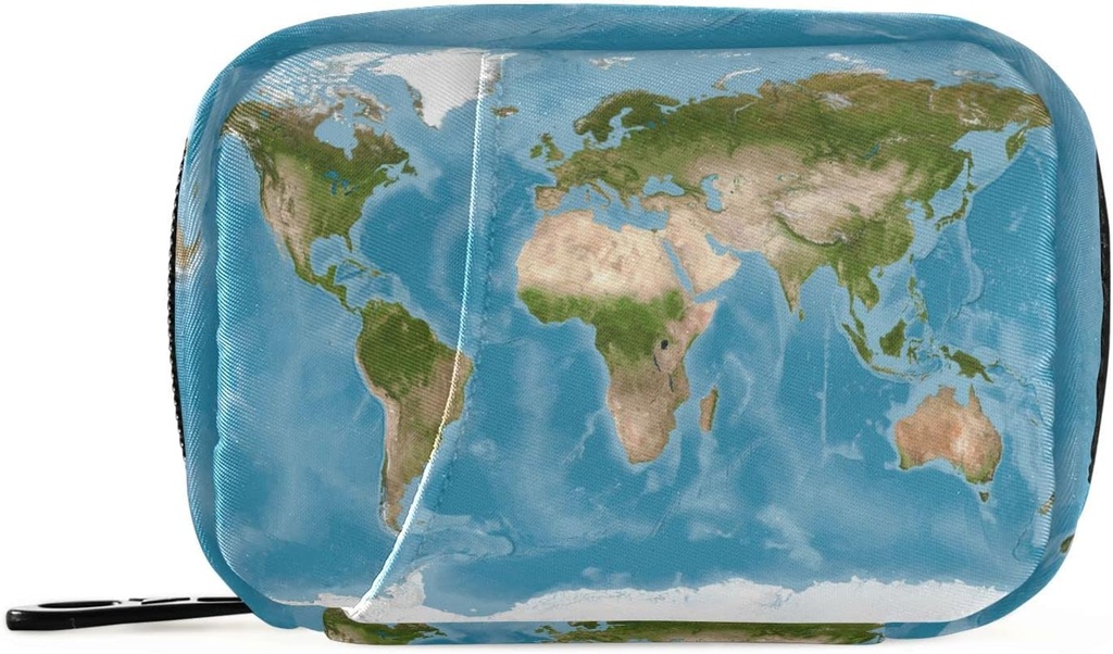Pill Box 7 Day 3D World Map Pill Case Bag Travel Pill Organizer Bag with Zipper Portable Weekly Case Compact Size for Vitamin Supplement Holder