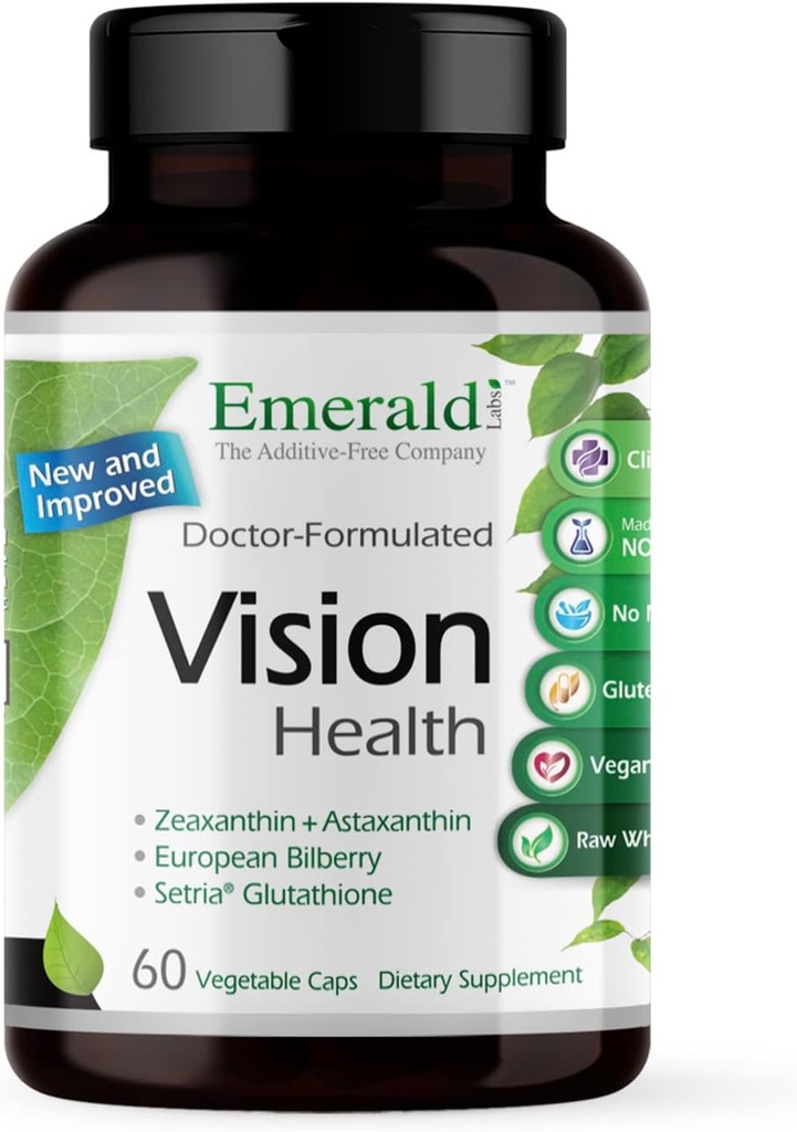 EMERALD LABS Vision Health - Premium Eye Health Supplement with Lutein, Zeaxanthin & Albion Chelated Zinc - Vegan & Gluten-Free - 60 Vegetable Capsules (30-Day Supply)