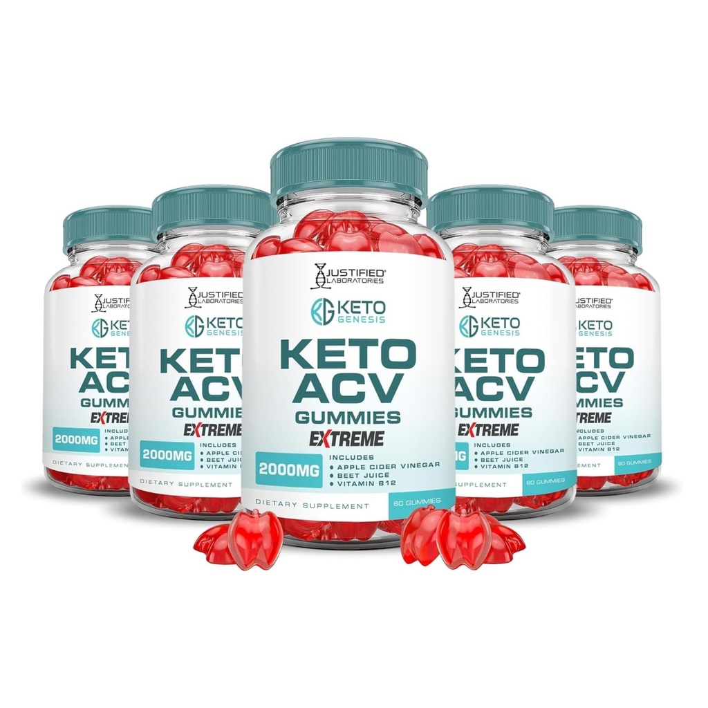 Justified Laboratories (5 Pack Keto Genesis Keto ACV Gummies 2000MG Keto Genesis Keto Gummies Advanced Formula Apple Cider Vinegar with Roomegranate Beet Buice Powder B12 Vegan Non GMO 300 Gummys