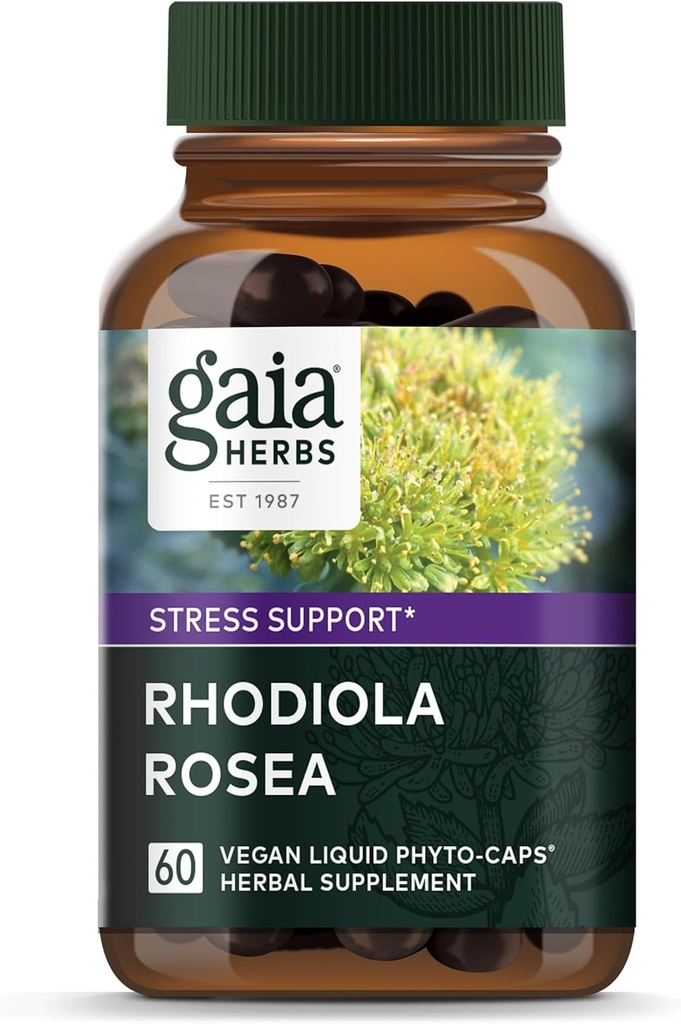 Gaia Herbs Rhodiola Rosea - Stress Support Supplement Traditionally for Supporting Healthy Stamina & Endurance - with Siberian Rhodiola Root Extract* - 60 Vegan Liquid Phyto-Capsules (30-Day Supply)