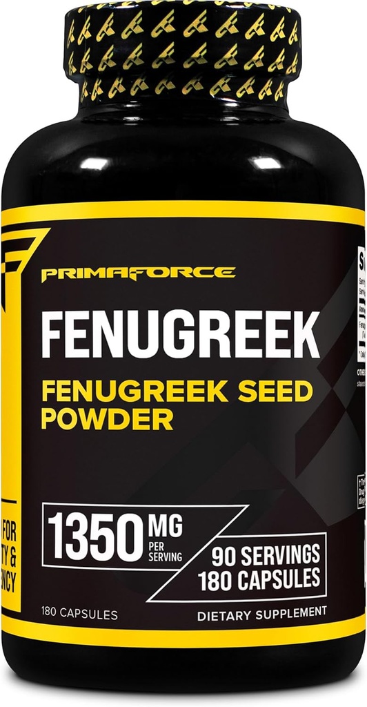 Primaforce Fenugreek Σπόροι κάψουλες (180 κάψουλες / 1350mg ανά υπηρεσία, 2 κάψουλες) - Premium συμπλήρωμα βοτάνων για άνδρες και γυναίκες, μη ΓΤΟ, συμπλήρωμα χωρίς γλουτένη