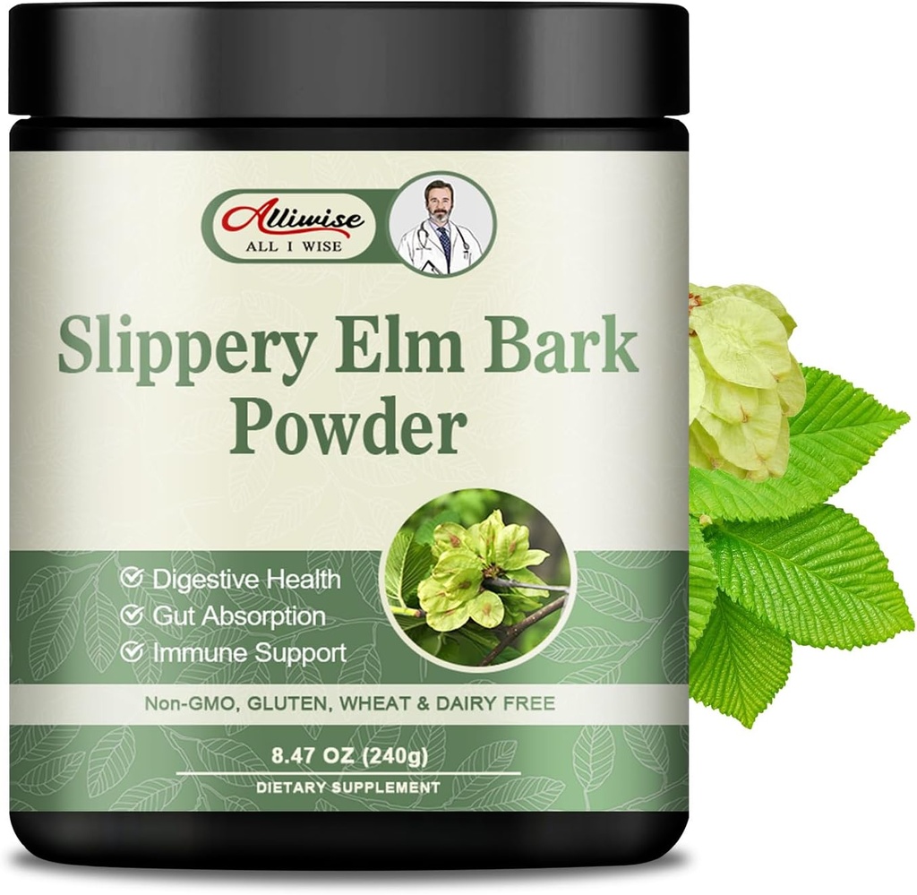 Slippery Elm Bank Powder 240g - Herbal Supplement for Soothes Throat,Relieves Coughs & Supports Digestive Health - Non-GMO, Gluten Free, Vegetarian Friendly