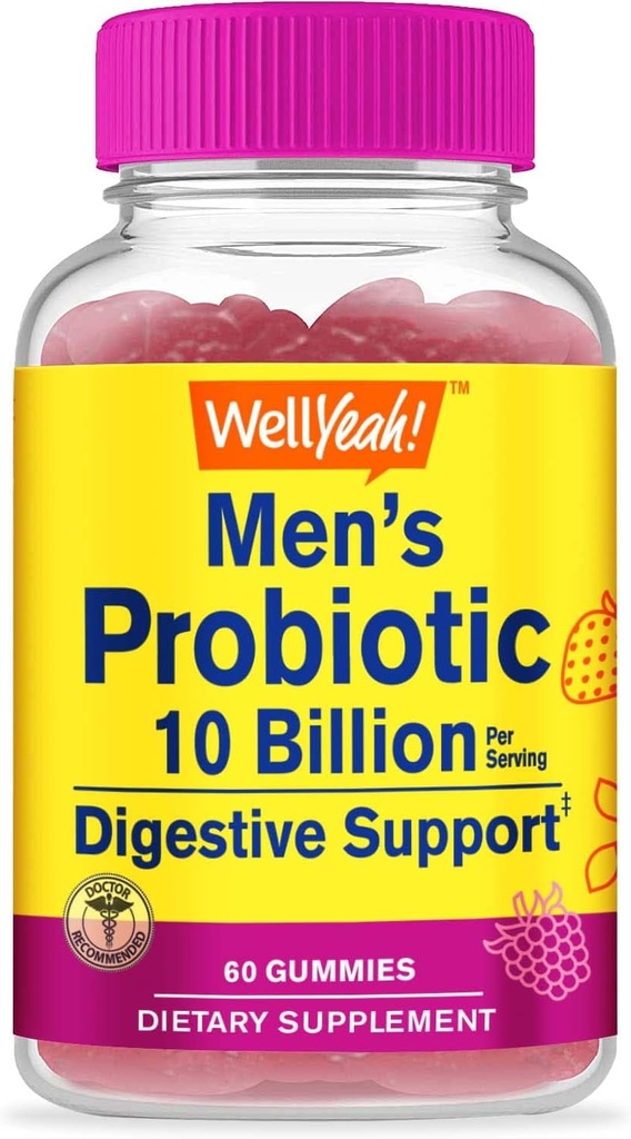 WellYeah Probiotic Gummies for Men with 10 Billion CFUs, Restore Natural Digestive Balance, Reduce Gas, Bloating, and Irregularity, Gluten Free, Non-GMO, Vegetarian - 60 Gummies