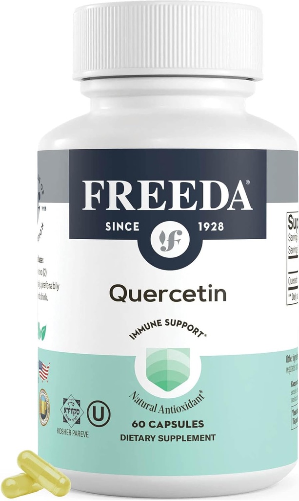 FREEDA Quercetin 500mg - Pure Quercetin συμπλήρωμα για ισταμίνη & ανοσοποιητική υποστήριξη, καρδιακή υγεία & αντιοξειδωτικά οφέλη - Χωρίς γλουτένη, Vegan συμπλήρωμα υγείας για ενήλικες Kosher Certified (60 κάψουλες)