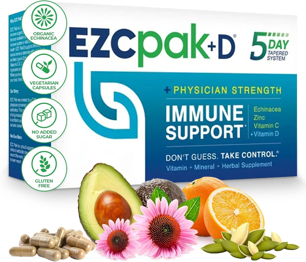 EZC Pak 5-Day ανοσοποιητικό σύστημα Booster με Echinacea, βιταμίνη C, ψευδάργυρος & βιταμίνη D - Tapered ανοσοποιητική υποστήριξη συμπλήρωμα για ενήλικες - Υποστηρίζει την ανοσία, εύκολο πακέτο συμπλήρωμα μεγέθους ταξιδιών
