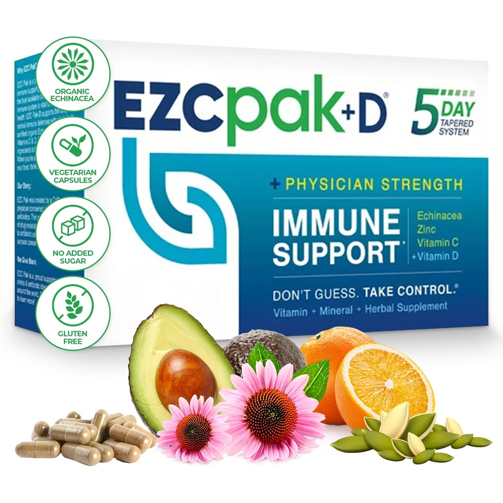 EZC Pak 5-Day ανοσοποιητικό σύστημα Booster με Echinacea, βιταμίνη C, ψευδάργυρος & βιταμίνη D - Tapered ανοσοποιητική υποστήριξη συμπλήρωμα για ενήλικες - Υποστηρίζει την ανοσία, εύκολο πακέτο συμπλήρωμα μεγέθους ταξιδιών