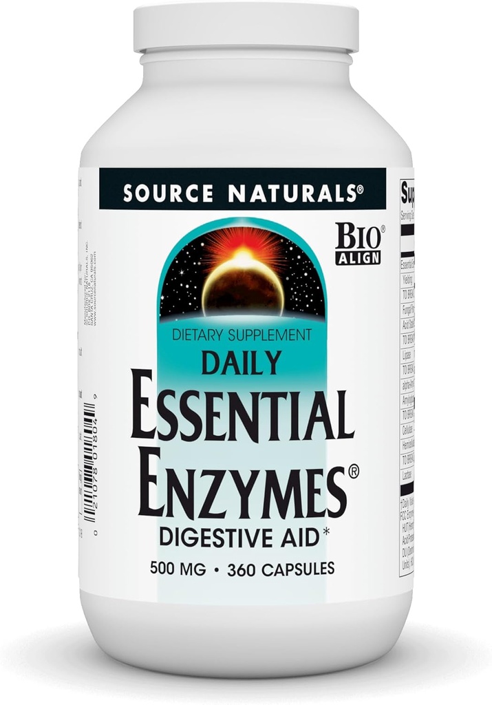 Source Naturals Essential Enzymes 500mg, Bio-Aligned Multiple Enzyme Supplement Herbal Defense for Digestion, Gas, Constipation & Bloating Relief - Digestive Aid* - 360 Κάψουλες, 360 Υπηρεσίες