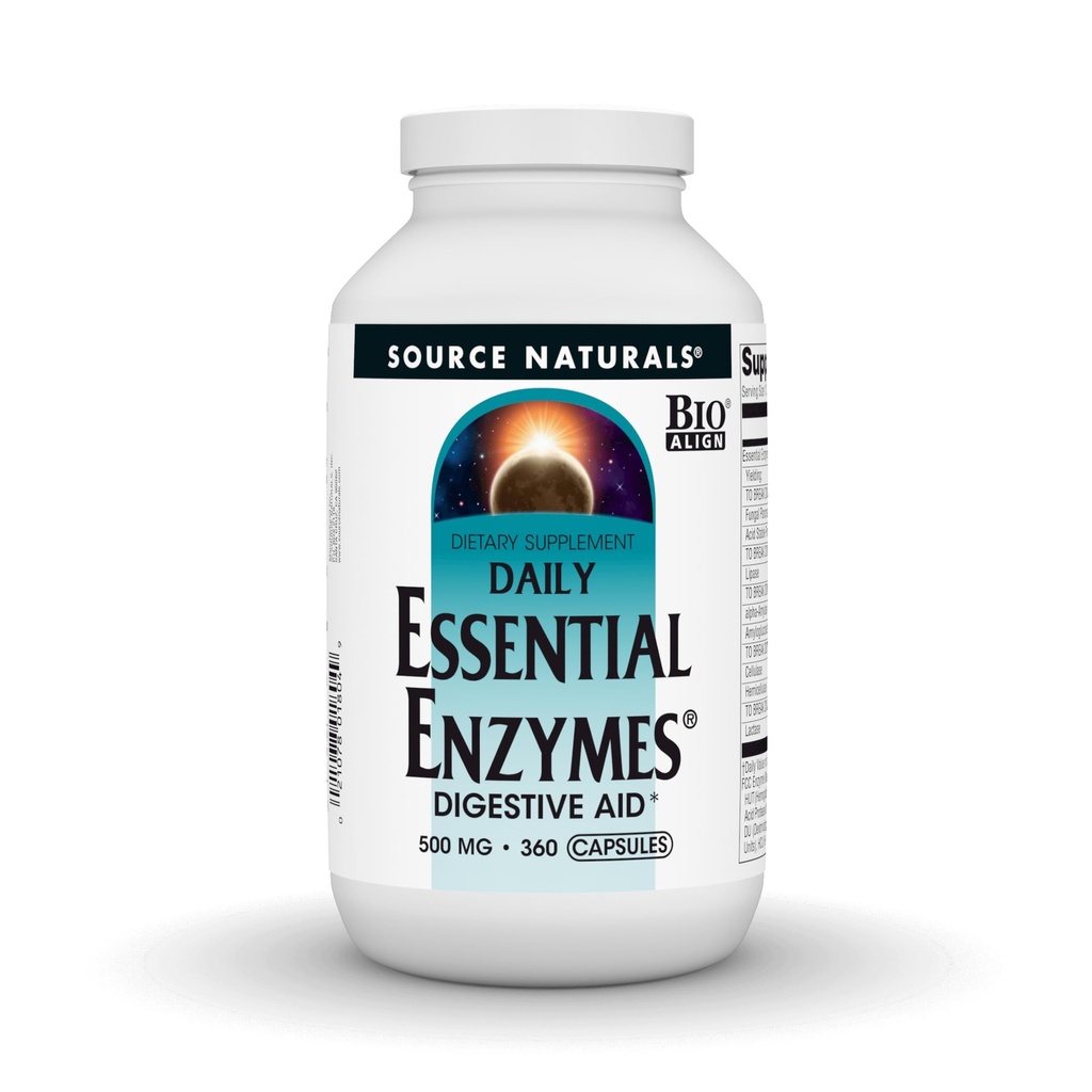 Source Naturals Essential Enzymes 500mg, Bio-Aligned Multiple Enzyme Supplement Herbal Defense for Digestion, Gas, Constipation & Bloating Relief - Digestive Aid* - 360 Κάψουλες, 360 Υπηρεσίες