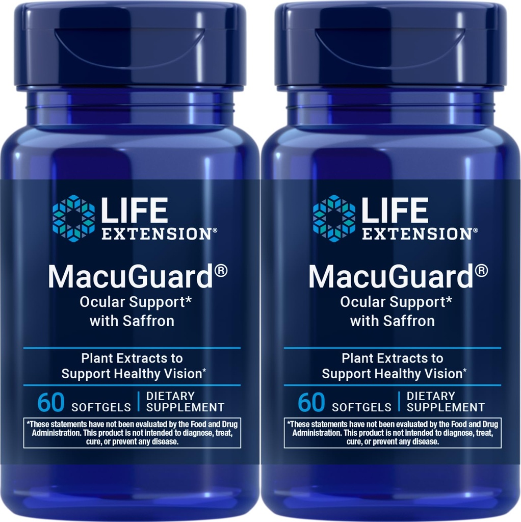 Επέκταση ζωής MacuGuard Οφθαλμική υποστήριξη με Saffron, 60 softgels (πακέτο του 2)