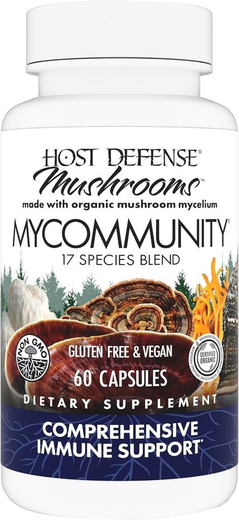Άμυνα Οικοδεσπότης MyCommunity Κάψουλες - 17 Είδη Mushroom Blend Συμπλήρωμα για την Ανοσολογική Υποστήριξη - βοτανικό Βοήθημα με το Lion's Mane, Reishi. Chaga, Cordyceps, Turkey Tail & More - 60 Κάψουλες (30 Services)*