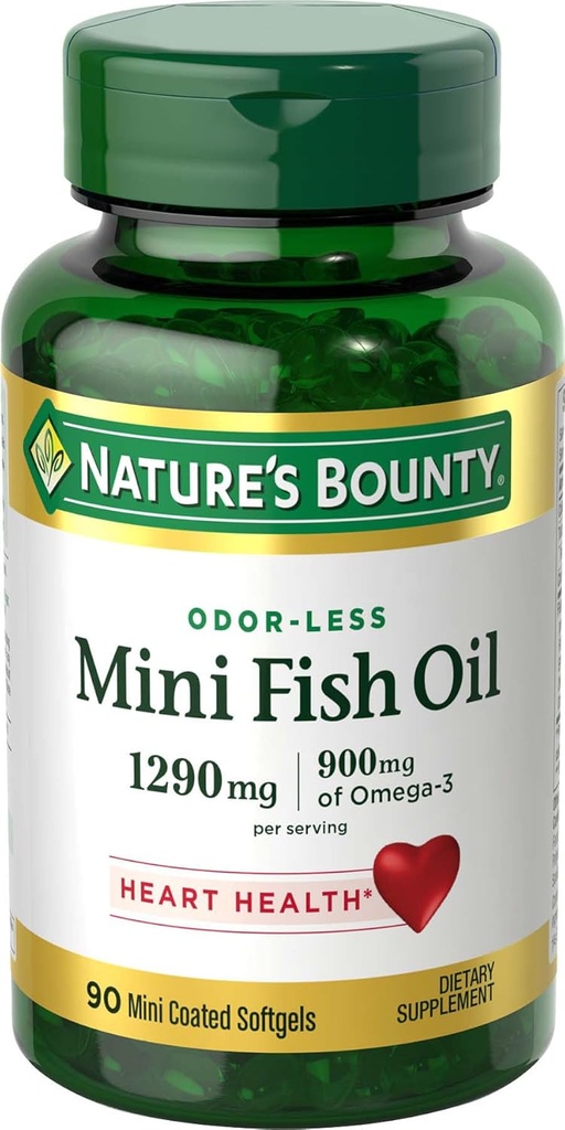 Βούτυρο Mini Fish Oil της φύσης Softgels, Burpless Fish Oil Omega 3 συμπληρώματα, υποστηρίζει την υγεία της καρδιάς, 90 Softgels (πακέτο του 1)
