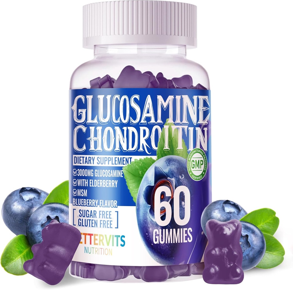 Γλυκοζαμίνη Chondroitin Gummies με MSM & Elderberry Extra Strength - Κοινή Υποστήριξη, Αντιοξειδωτικό Ανοσοποιητικό Συμπλήρωμα Υποστήριξης για Ενήλικες, Άνδρες & Γυναίκες.60 Gummies Βατόμουρο