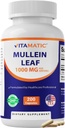 Vitamatic Mullein Leaf 1000mg per Serving - Υποστηρίζει υγιή αναπνευστική, βρογχική και ανοσοποιητική λειτουργία - 200 κάψουλες